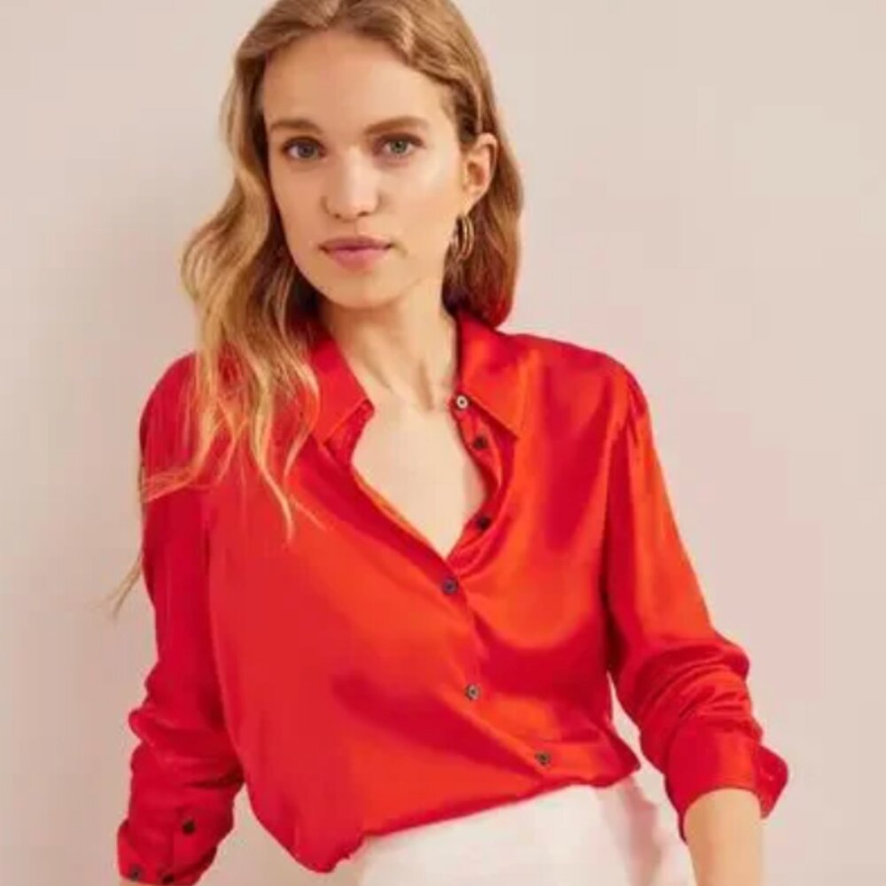 NWT BODEN Blouse Women XS Shirt Red Cherry Tomato Button Front